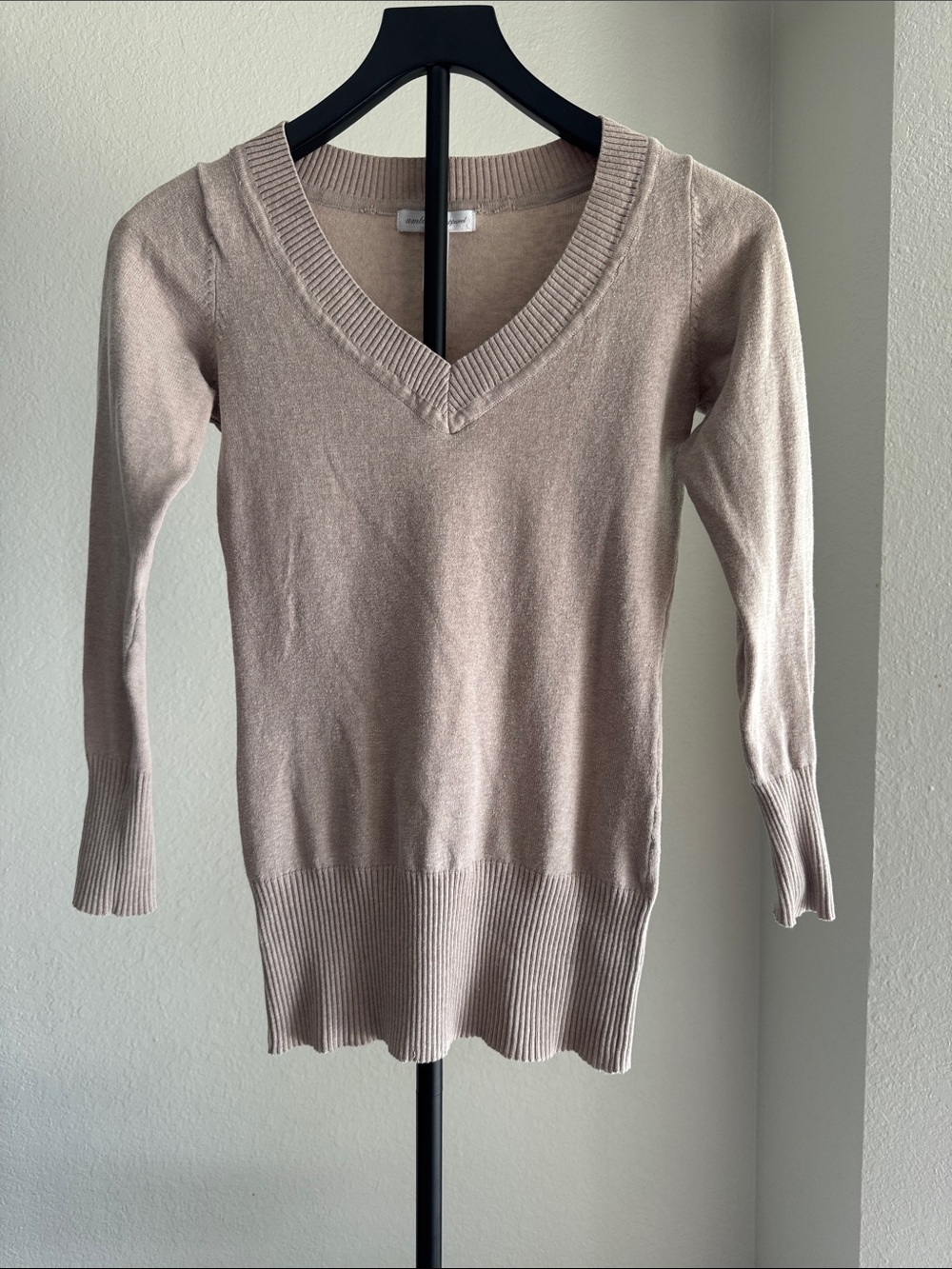 Ambiance V-Neck Sweater in Taupe Beige